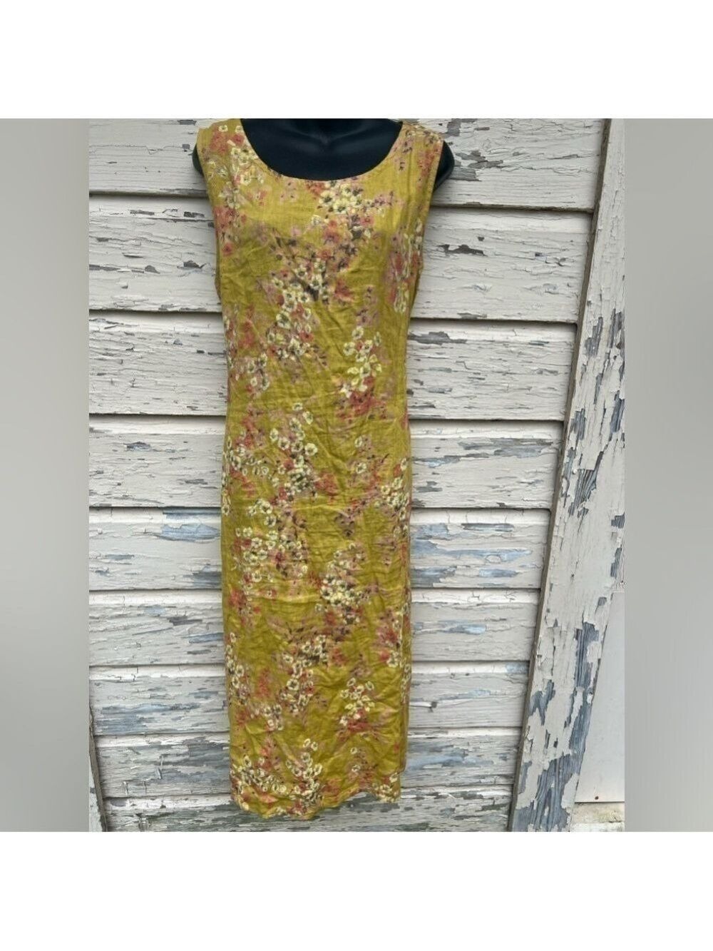 Bellambra Italian 100% Linen Ditsy Floral Lagenlook Boho Smocked Midi Dress L